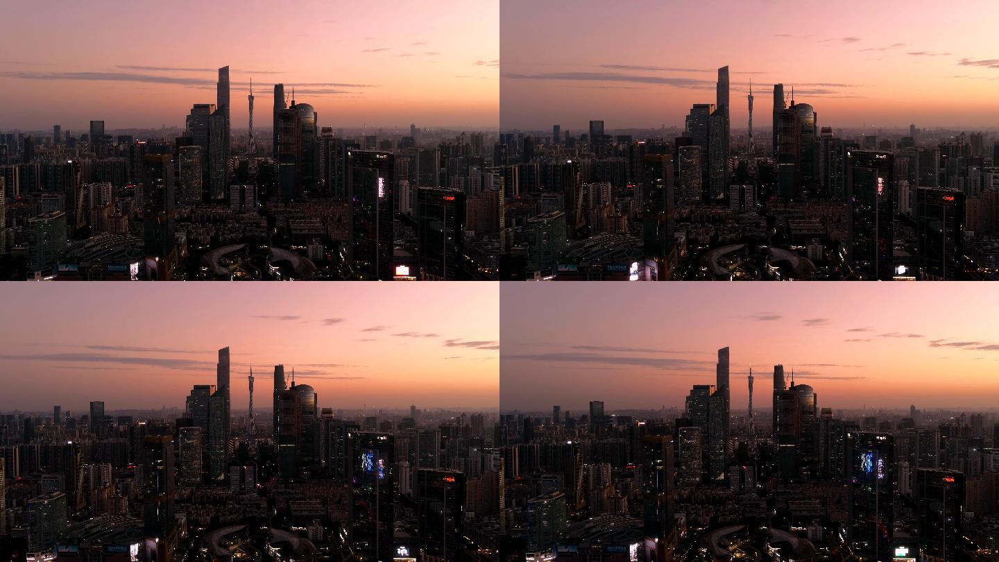 8K广州塔珠江新城黄昏城市夜景航拍延时