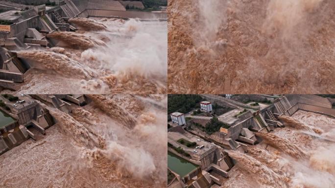 高清小浪底水库泄洪航拍河流黄河水利工程