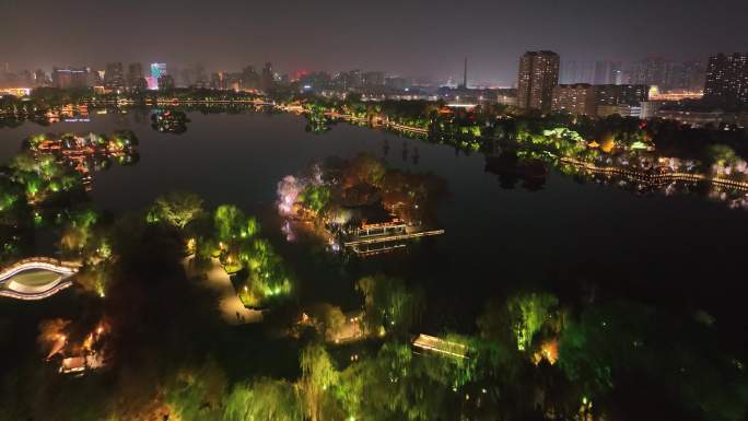 夜景 多角度 航拍 济南 超然楼