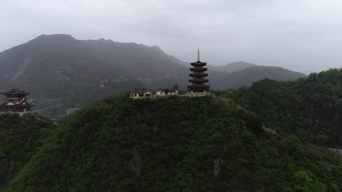 陕西镇安金台山文化旅游区兴隆寺航拍4K