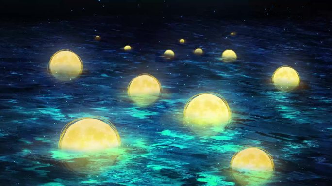 湖水 水面 月亮 发光球 创意 唯美