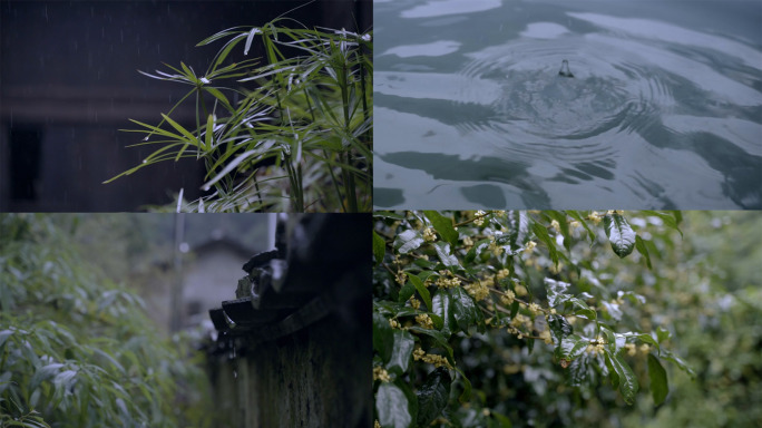 春雨梅雨江南下雨的屋檐砖瓦唯美景色