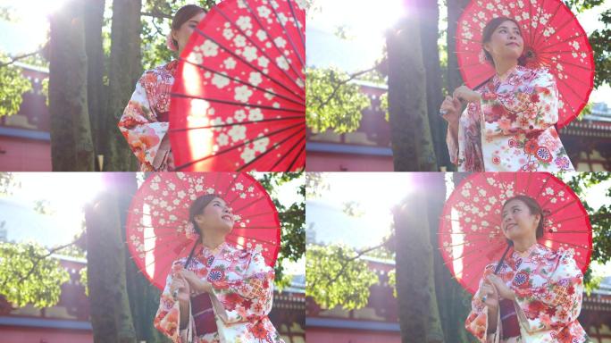 穿和服的女人日本人日本美女红伞