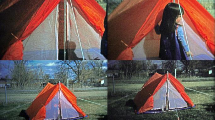 1974年女孩为童子军之旅测试她的帐篷