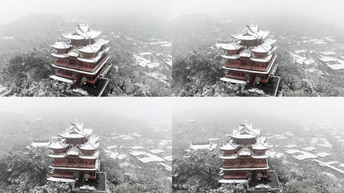 杭州吴山城隍阁雪景4K航拍