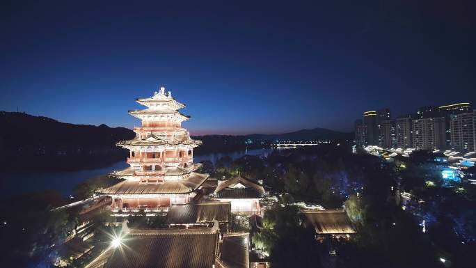 航拍丽水应星楼夜景