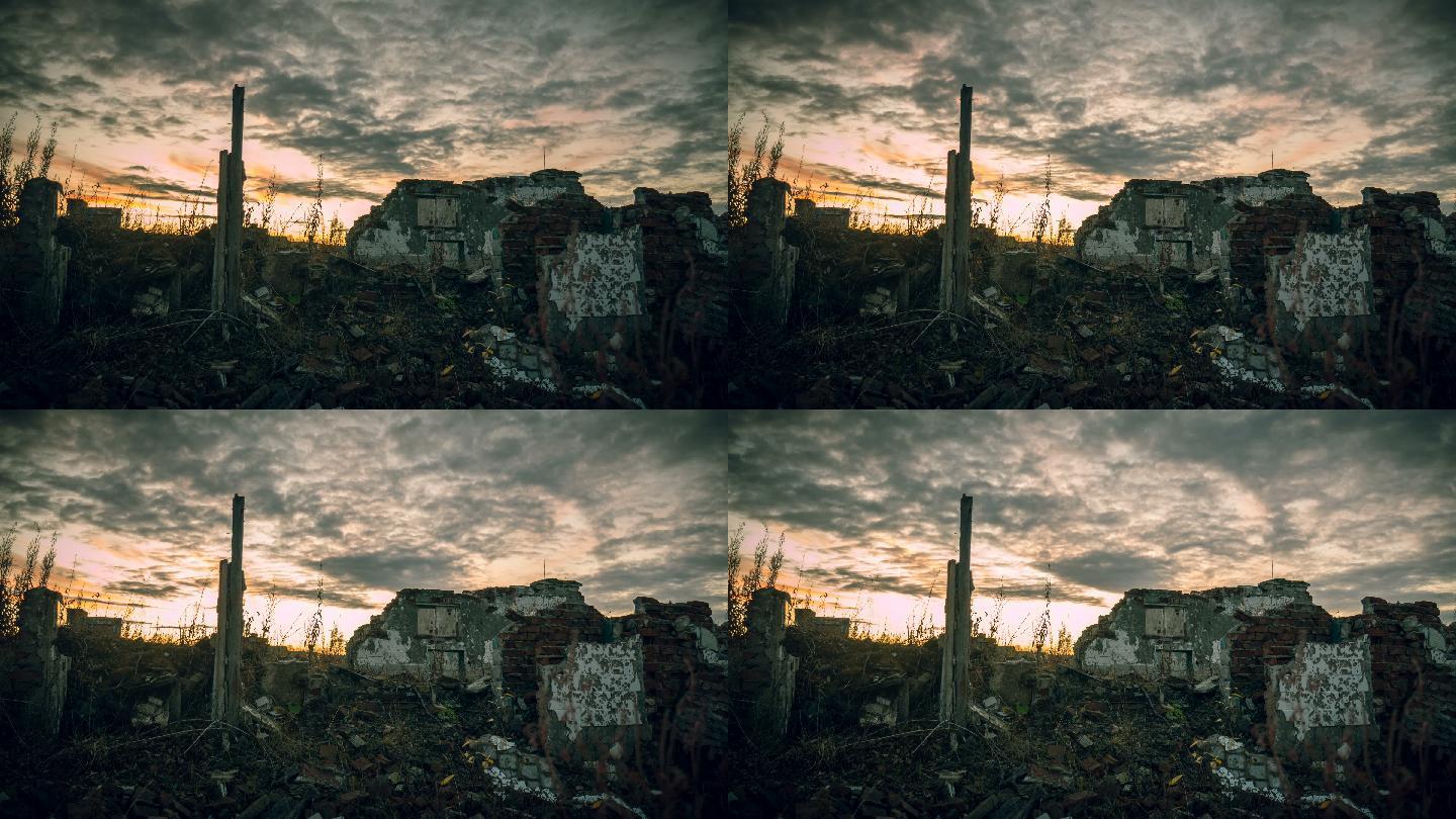 黎明下的废墟视频素材