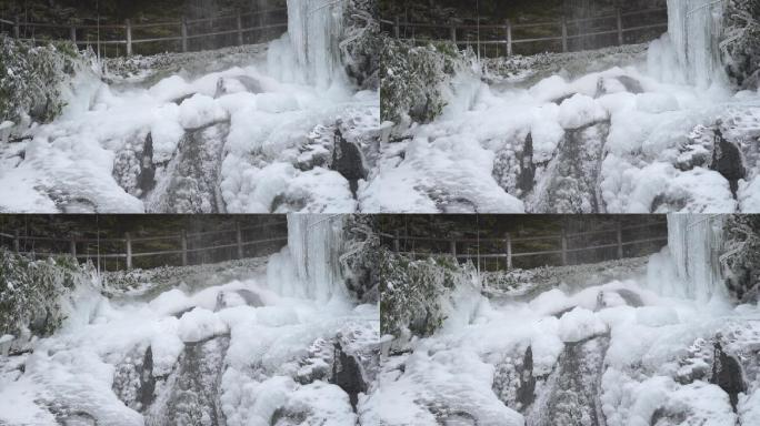 冬天下雪雪景冰雪河谷河流流水唯美冰雪景致