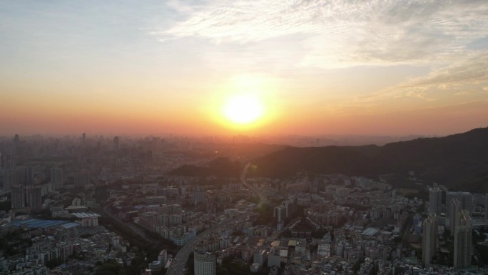 广州天河车流黄昏日落灯光城市太阳夜景延时