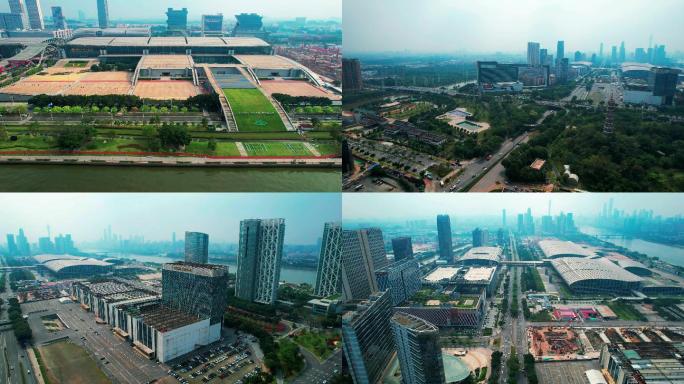 广州琶洲会展建筑群多镜头5分6秒航拍