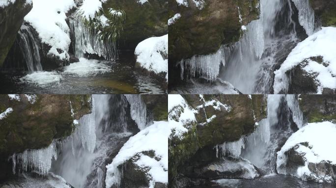 冬天下雪雪景冰雪河谷河流流水唯美冰雪景致