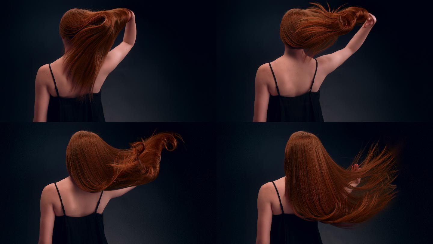 红发女人甩发洗发水广告沙宣头发柔顺