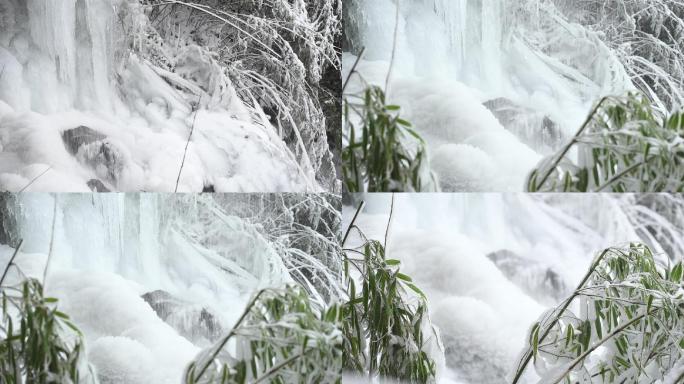 冬天下雪竹林冰雪河谷河流流水唯美冰雪景致