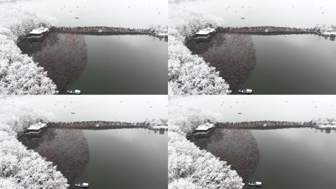 4K航拍杭州西湖断桥雪景