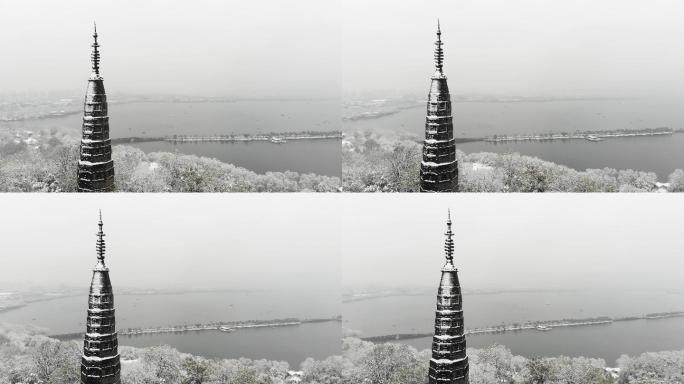 杭州西湖宝石山保俶塔雪景4K航拍
