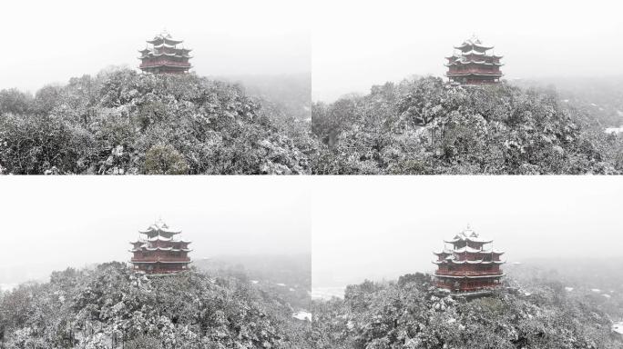 杭州吴山城隍阁雪景4K航拍