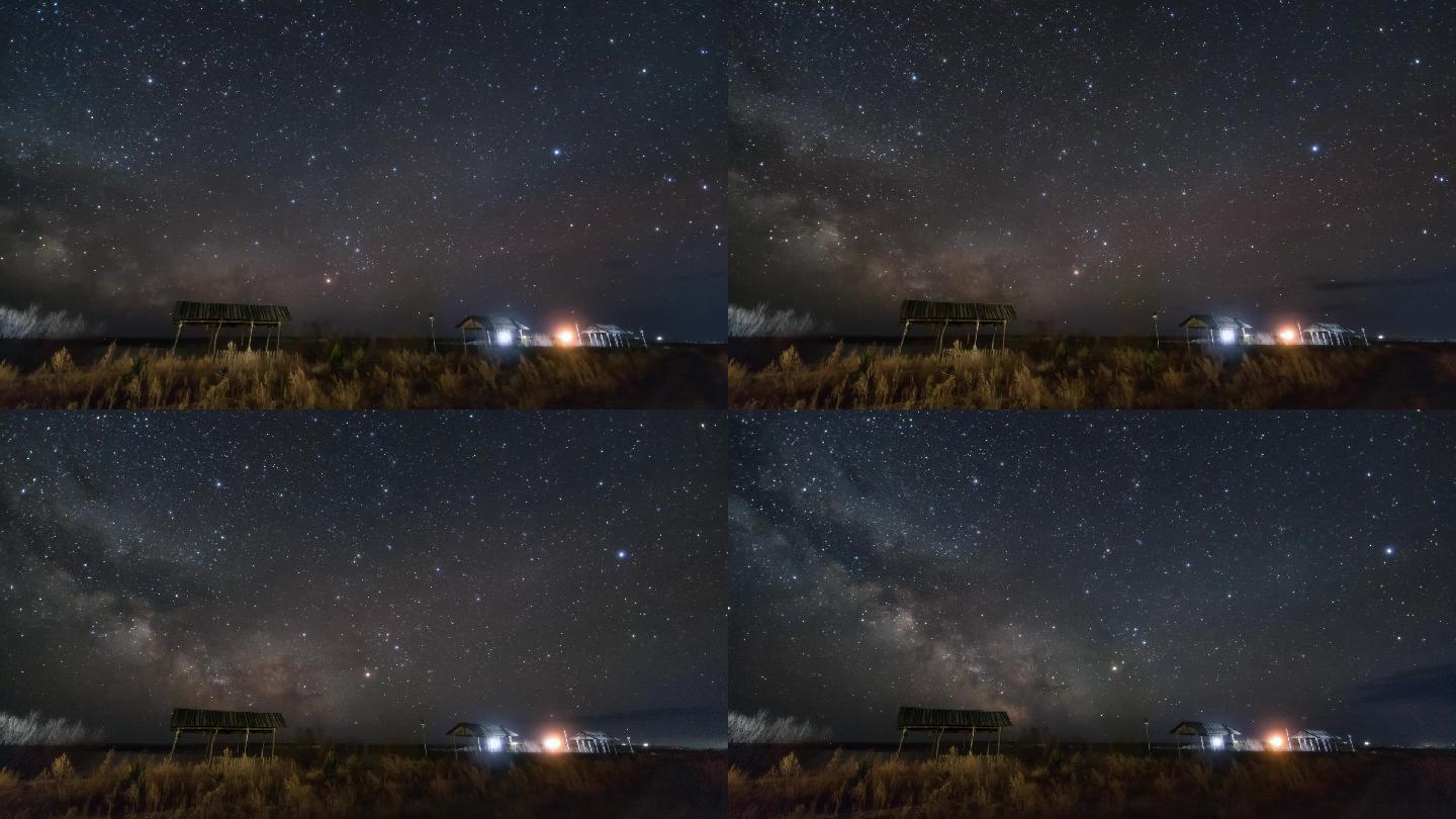 呼伦贝尔大草原木屋银河流星雨延时