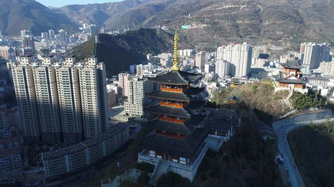 陕西镇安金台山文化旅游区兴隆寺航拍4K