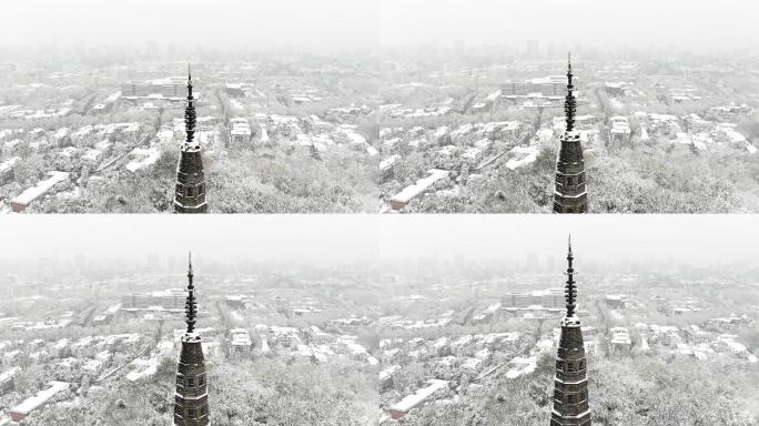 杭州西湖宝石山保俶塔雪景4K航拍