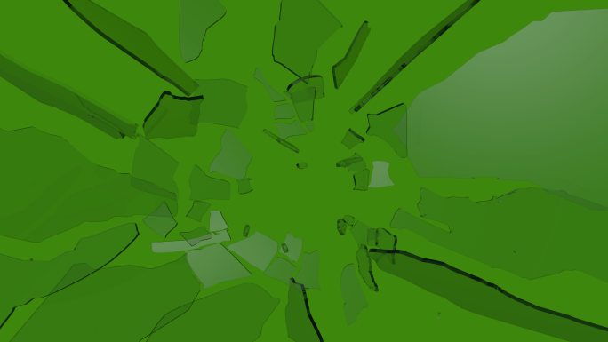 绿色屏幕上的碎玻璃慢镜头