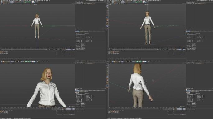 商务女士带绑定真实扫描角色动画模型C4D