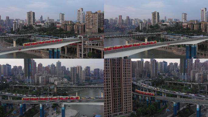 重庆城市轻轨交汇城市航拍
