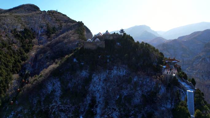 航拍山西五A景区介休绵山龙头寺