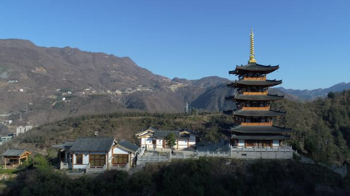 陕西镇安金台山文化旅游区兴隆寺航拍4K