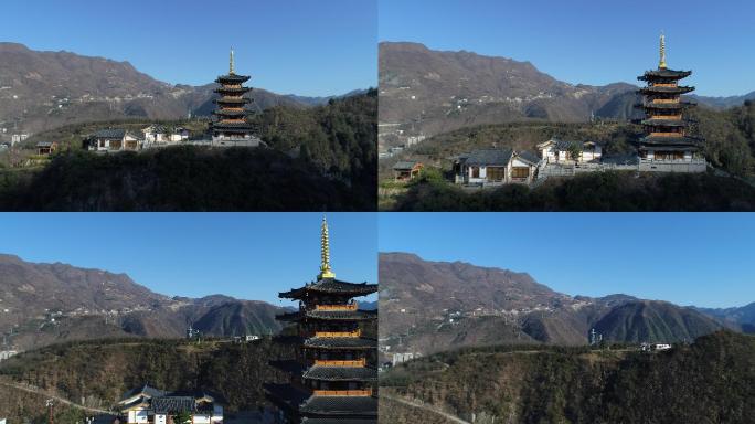 陕西镇安金台山文化旅游区兴隆寺航拍4K