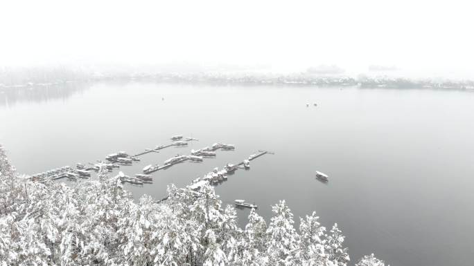 杭州西湖冬季雪景4K航拍