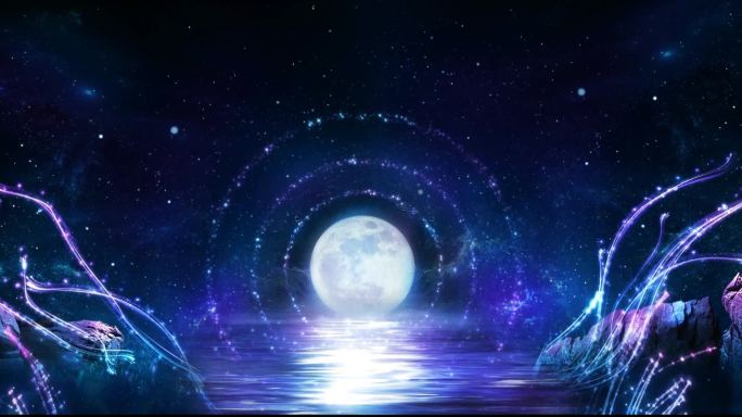 夜晚 圆月 星空 粒子 飘逸粒子 唯美