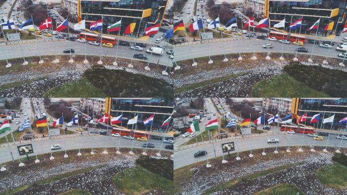 无人驾驶飞机拍摄了欧盟国旗的鸟瞰图