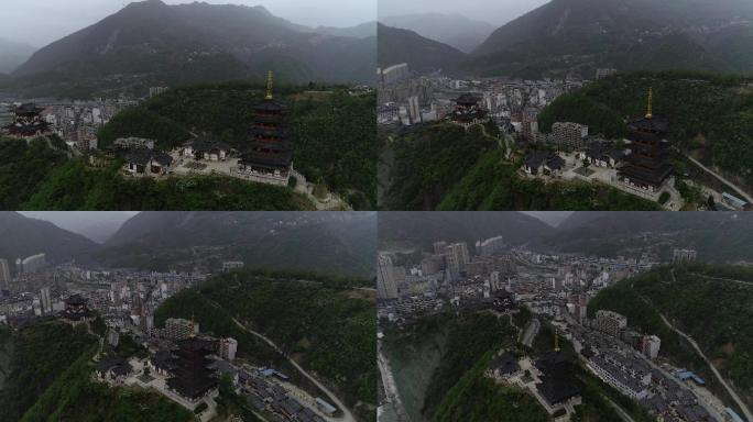 陕西镇安金台山文化旅游区兴隆寺航拍4K