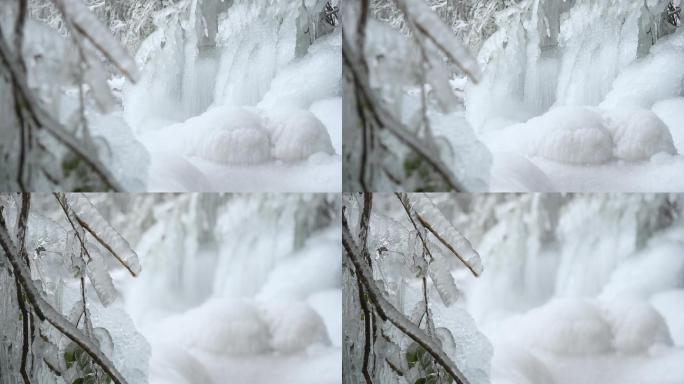 冬天下雪雪景冰雪河谷河流流水唯美冰雪景致