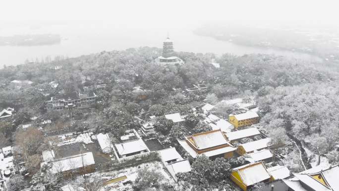 杭州西湖冬季雪景4K航拍