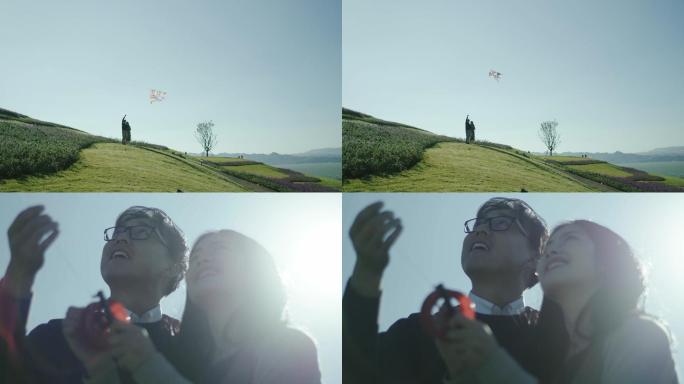 情侣在草地上放风筝