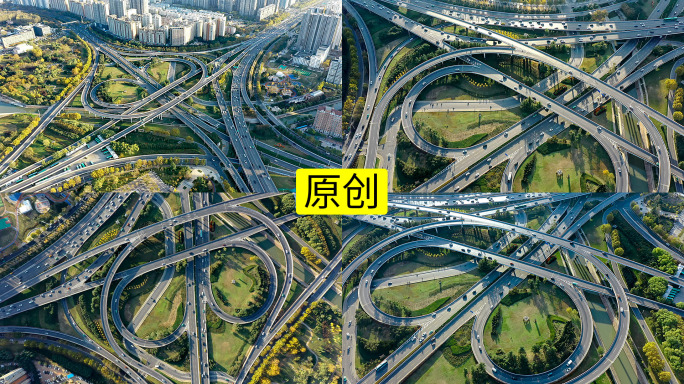航拍城市立交桥车流4K