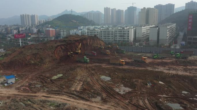 城市建设 工地 工程机械 挖土方挖掘机