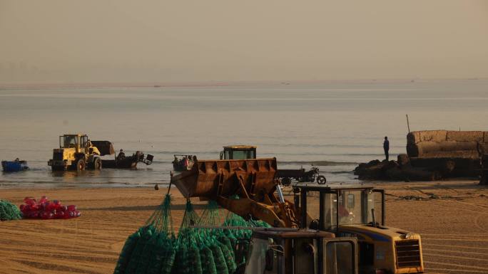 清晨渔港码头海鲜市场渔民刚刚捕捞的海鲜