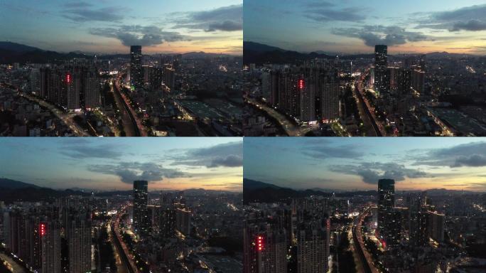 深圳航拍 夜景 城市上空 落日
