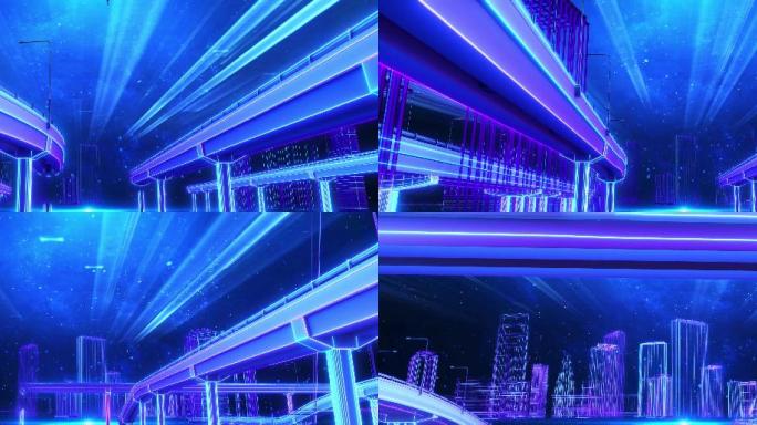 科技线条 宏伟 城市 建筑 高架桥 蓝色