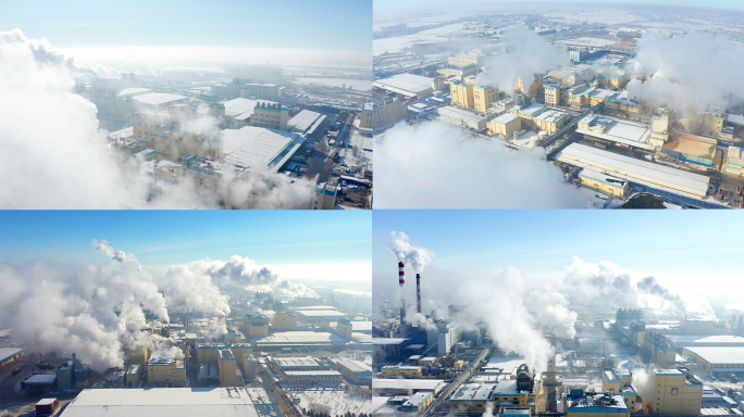 工业工厂冬季工业区航拍