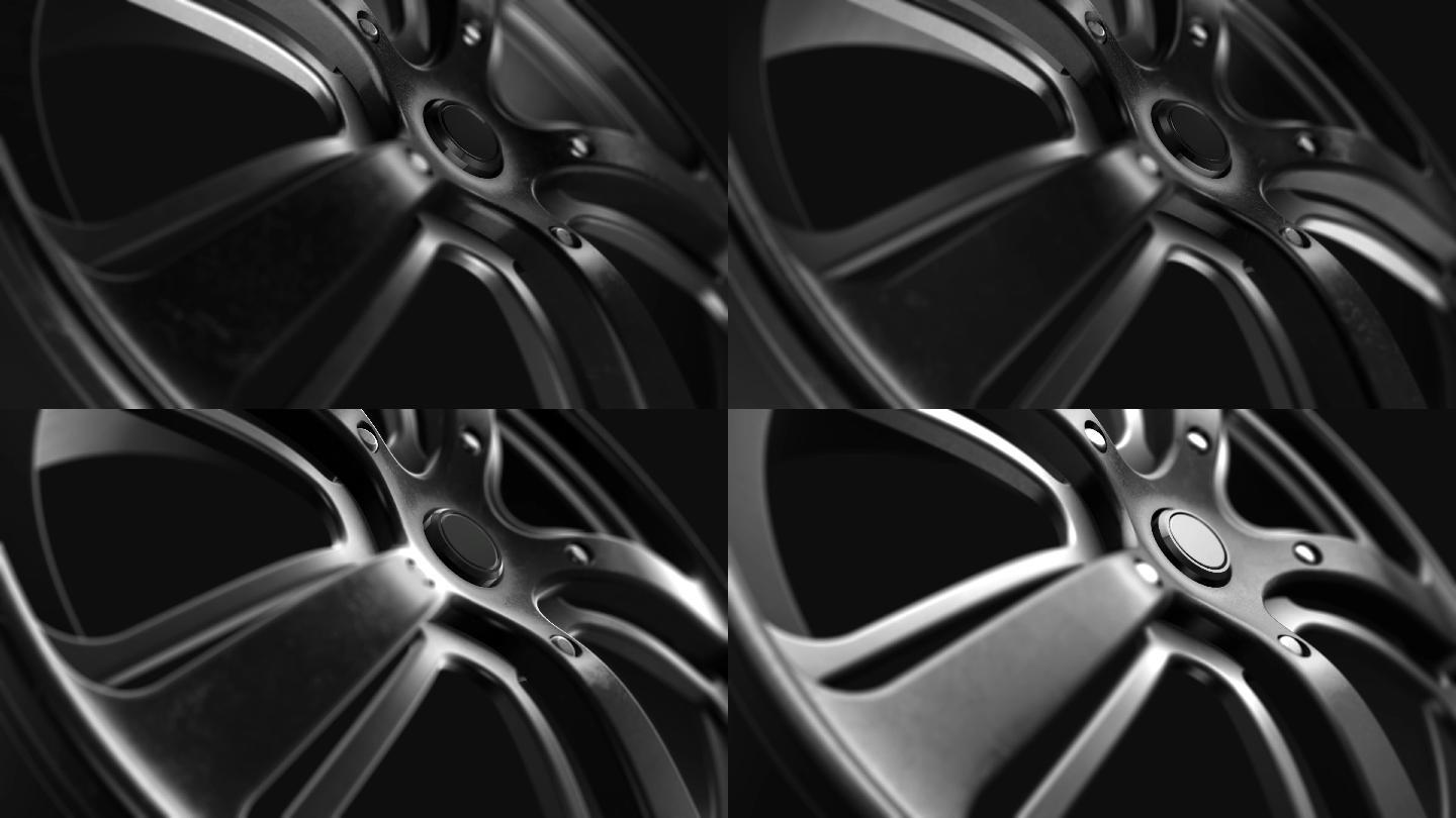轮辋黑色金属垃圾循环动画旋转特写