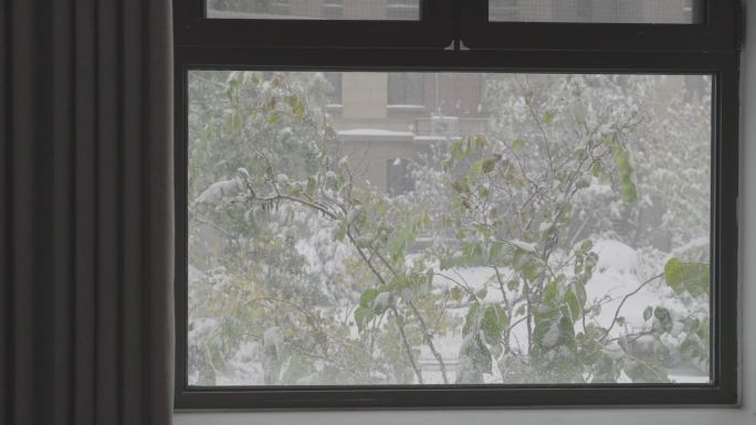 4k升格，窗外大雪，城市冬天下雪唯美镜头