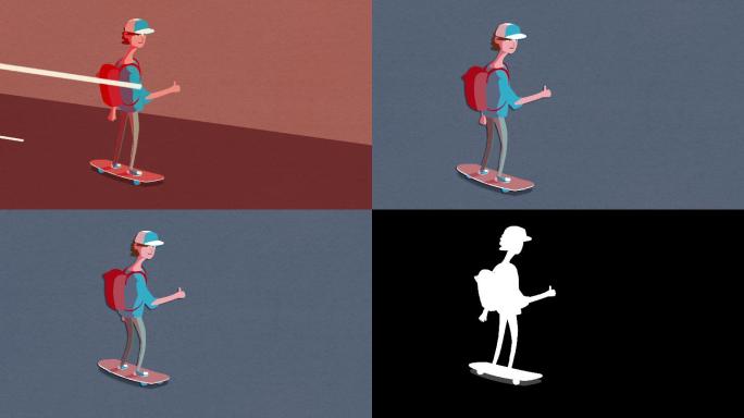 快乐酷滑板动画道路插图设计