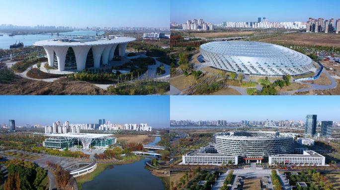 襄阳市东津图书馆科技馆在建航拍