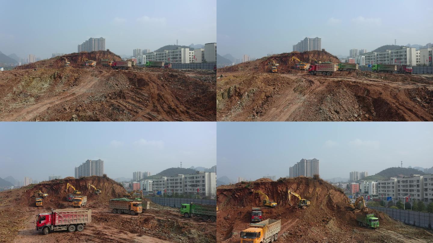 城市建设 工地 工程机械 挖土方挖掘机