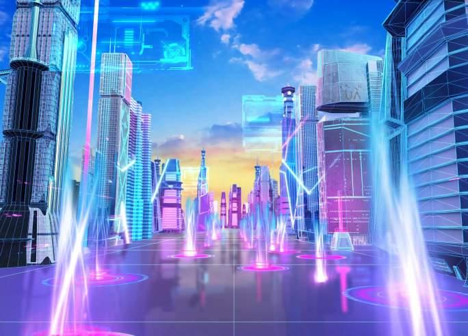科技 城市 光线 线框 数字化 智慧城市