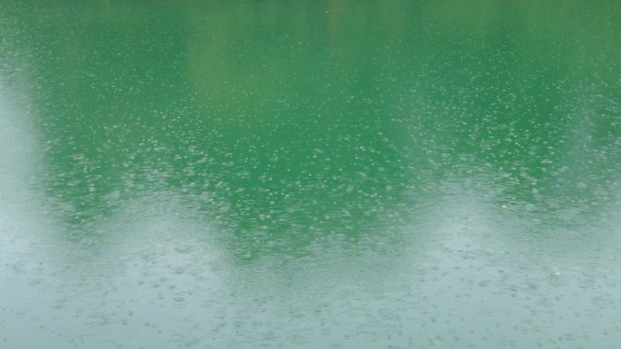 春天小雨雨景湖面河面