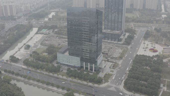 苏州市吴江市地标大厦大楼航拍空镜